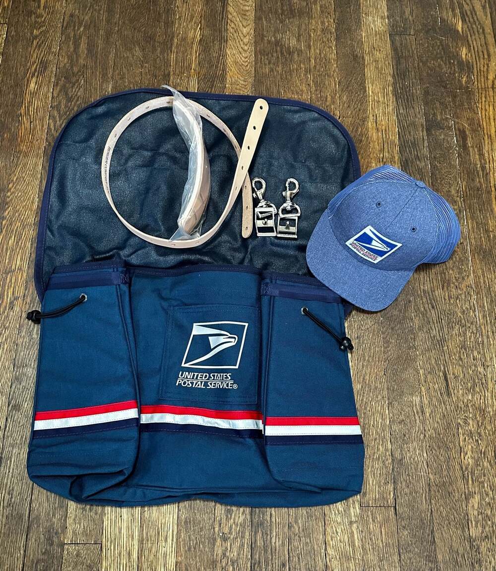 USPS United States Postal Service Letter Carrier Satchel Bag Leather Belt & Hat